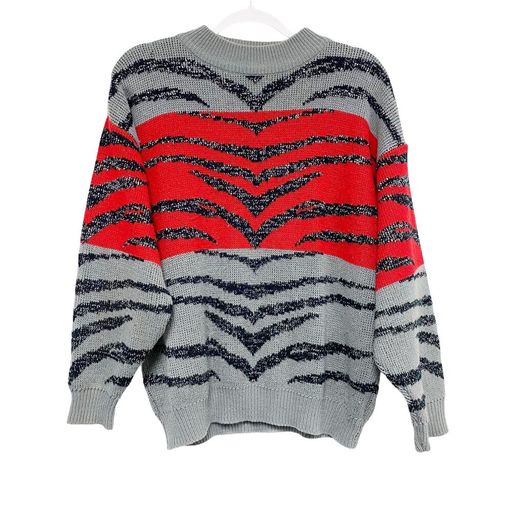 Vintage Licorice Womens Size L Animal Print Mock Neck Knit Sweater